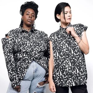 Wildfang XL The Essential Long Sleeve Paint Stroke White Black